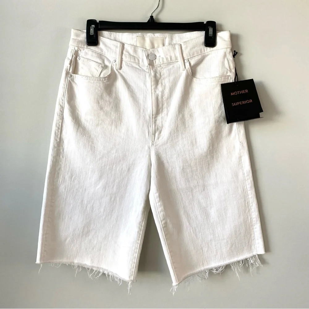 MOTHER White Denim Long Jean Shorts